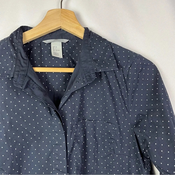 H&M Navy Blue & White Polka Dot Long Sleeve Button Down 4 - Picture 3 of 3